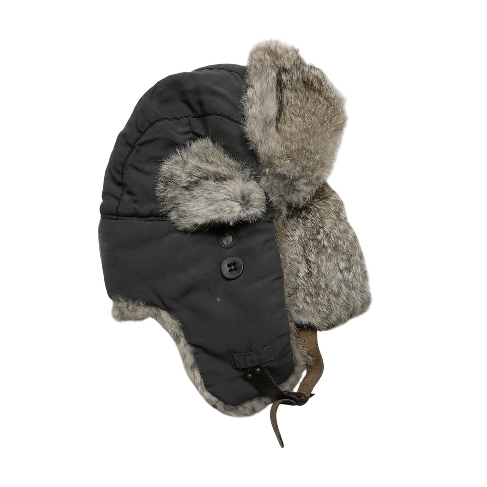 Mad‎ Bomber Hat Trapper Fitted Mens M Gray Rabbit Fur Ear Flap Winter Outdoor